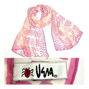 Vera Neumann Large Silk Chiffon Rectangle Scarf Pink Ivory Hand Rolled 27x68”